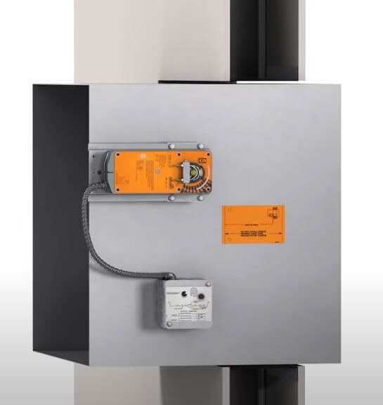 Fire damper showing label in the wall