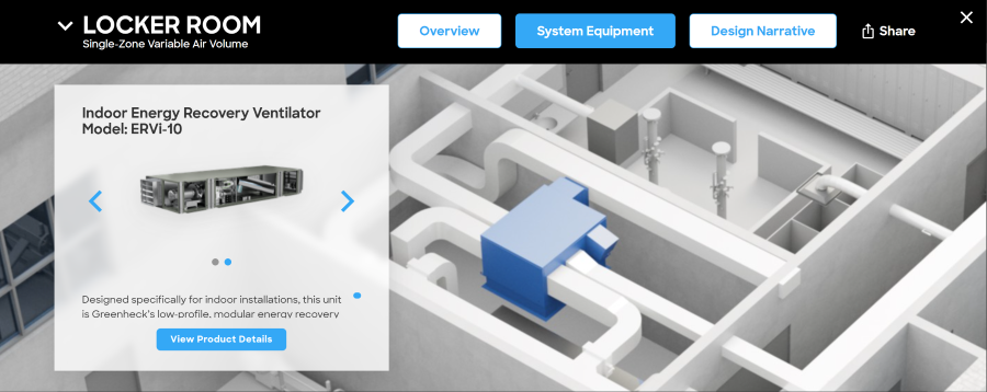 Indoor ERV in Locker Room Indoor-mounted ERVs are ideal for applications with high volumes of exhaust air, such as school locker rooms.