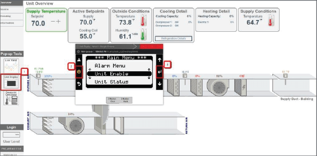 Valent unit controls screen showing unit enable function